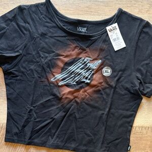 Vans Black Crop Tee with Rust Sunburst Graphic